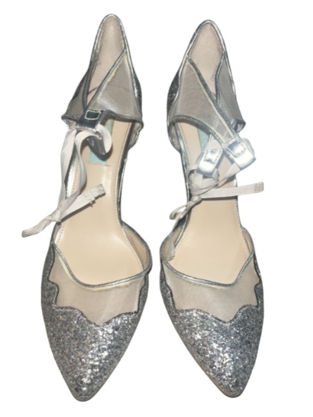 Blue by Betsey Johnson
"Stela" Silver Glitter Mesh Pumps 9.5